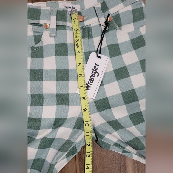 Wrangler Wrock 672 Gingham Kick Flare Green Plaid Checkered Pants Size 25" - Picture 10 of 13